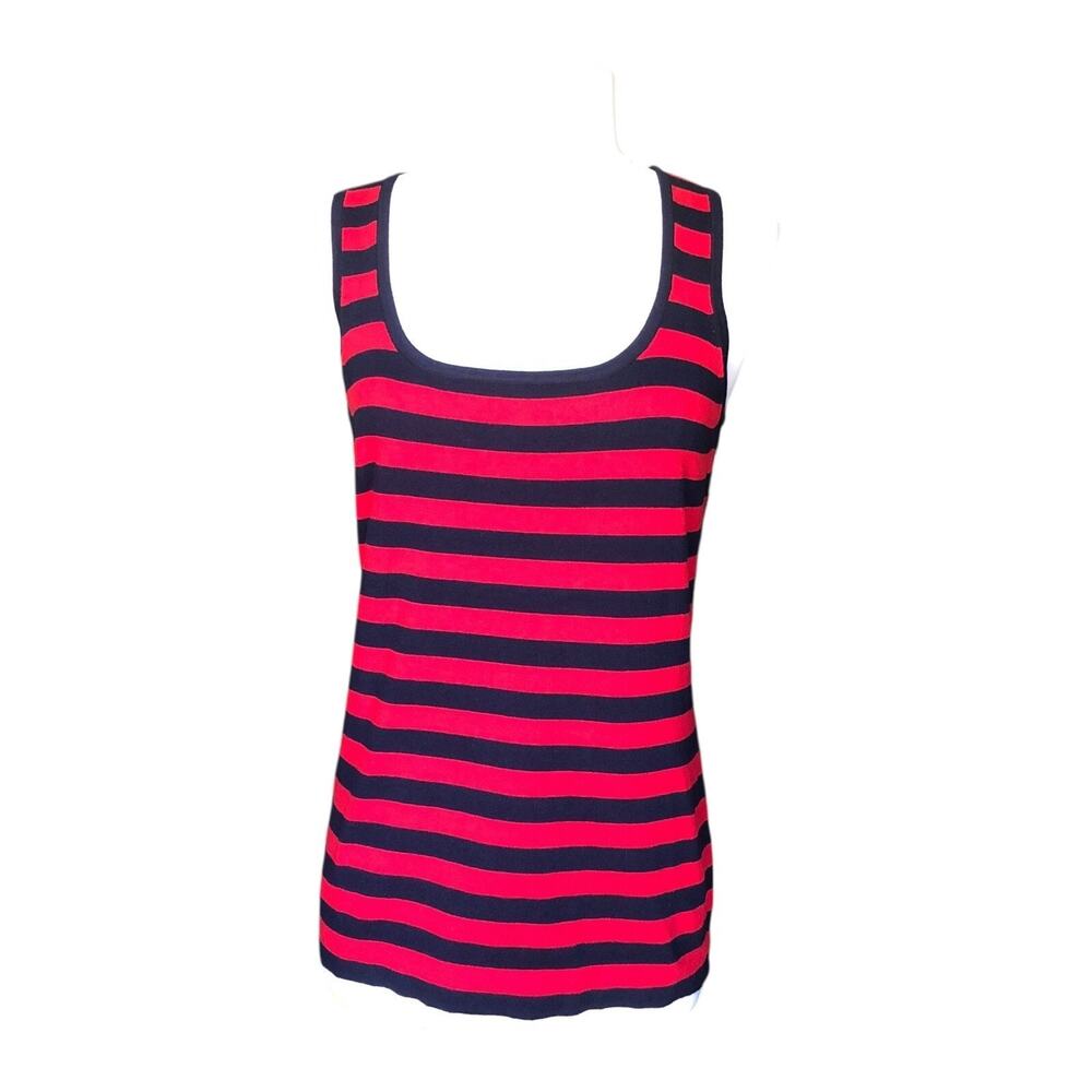 Rondina New York Square Neck Tank Top Red Navy Stripe Sleeveless Medium NWT - Picture 2 of 11